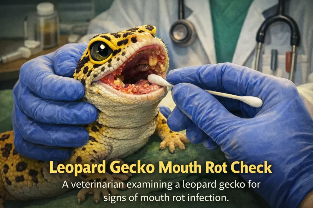 leopard gecko mouth rot infection examined by reptile veterinarian
