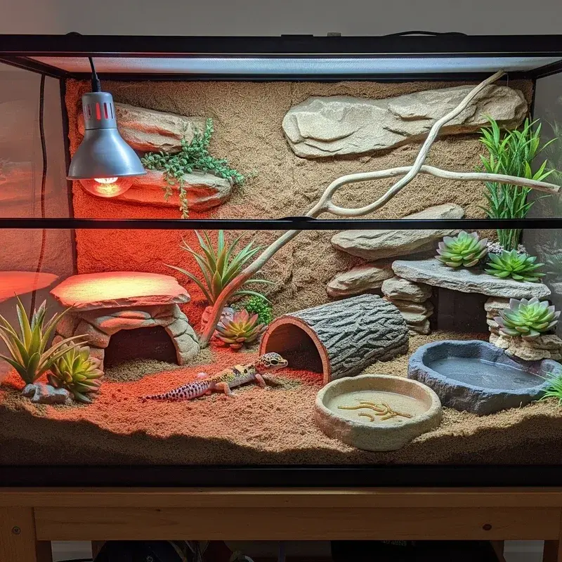 best substrate for leopard gecko tank showing tile and natural substrate setup