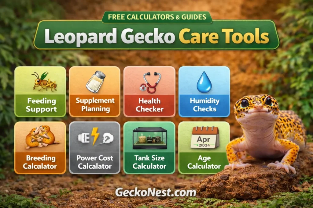 leopard gecko care tools and calculators including feeding calcium humidity tank and age calculators