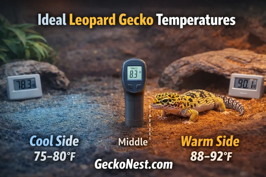 ideal leopard gecko tank temperature warm side cool side gradient