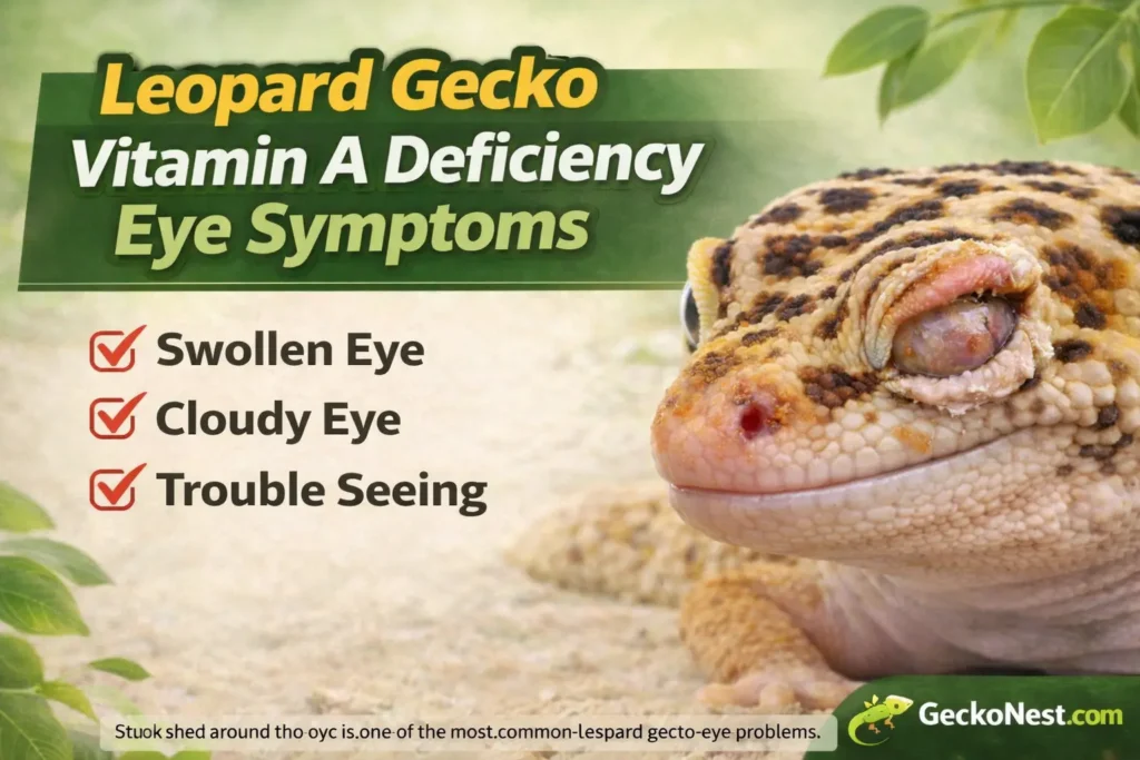 leopard gecko vitamin A deficiency eye symptoms including swollen eyelid cloudy eye and vision problems