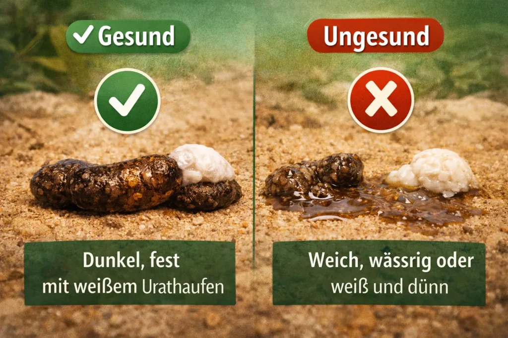 leopardgecko kot gesund vs ungesund vergleich mit weißem urat und flüssigem kot
