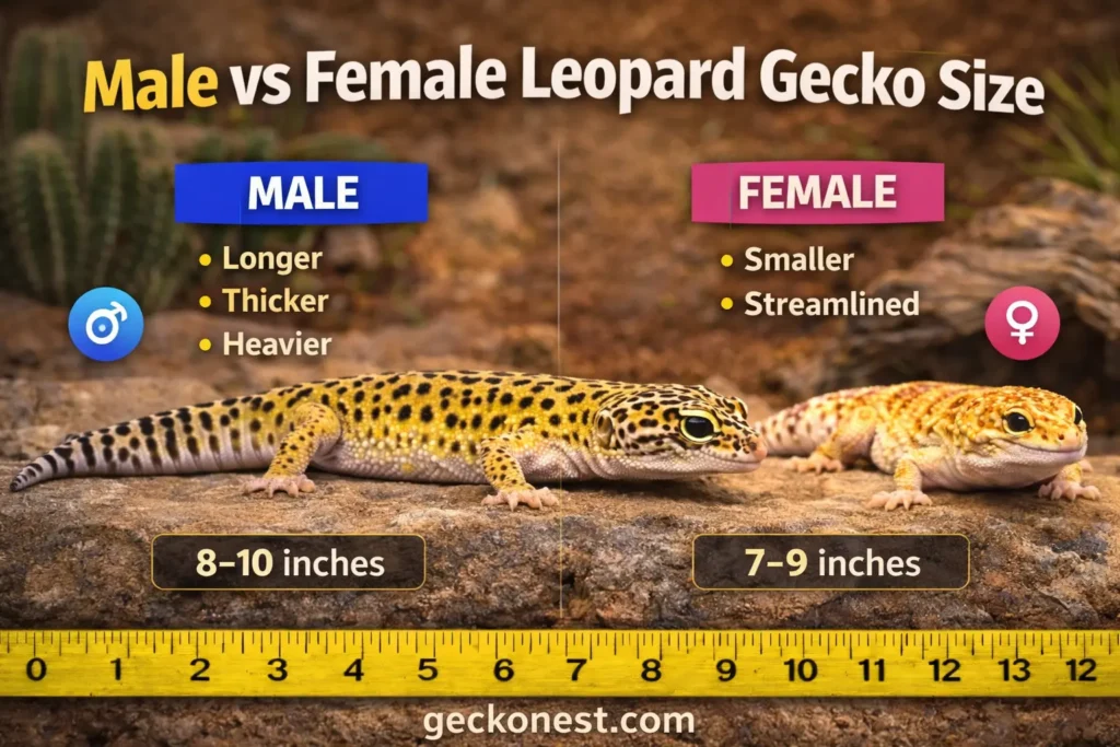 male vs female leopard gecko size difference comparison