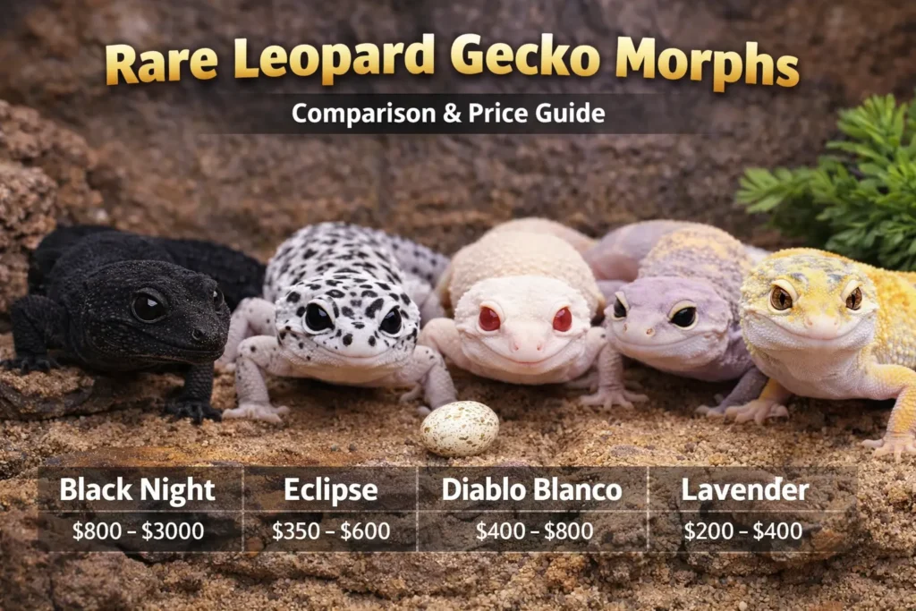 rare leopard gecko morphs comparison black night eclipse diablo blanco lavender morph price guide