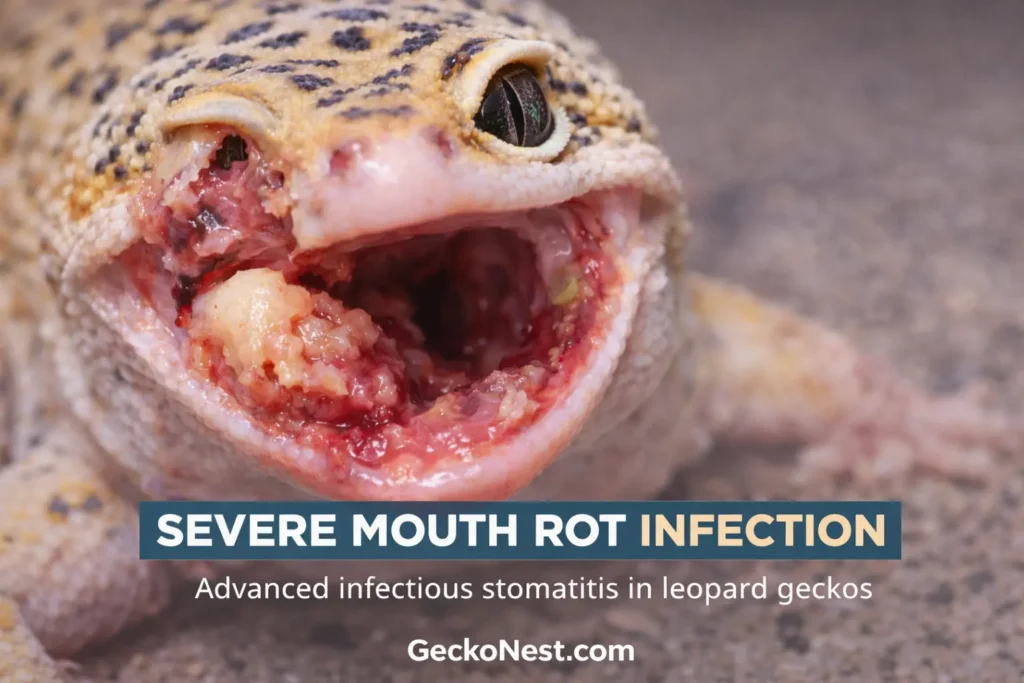severe leopard gecko mouth rot infection pus tissue damage