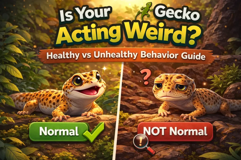 leopard gecko behavior problems healthy vs unhealthy gecko signs comparison normal vs abnormal behavior