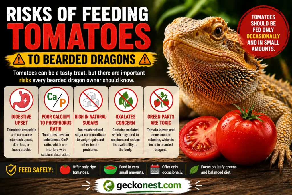 risks of feeding tomatoes to bearded dragons digestive issues calcium imbalance infographic