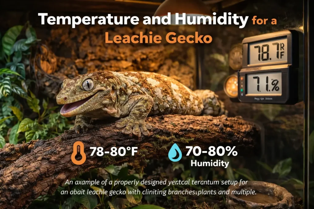 temperature and humidity for a leachie gecko terrarium with thermometer and hygrometer