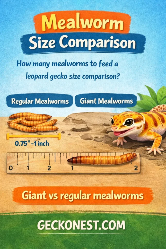 how many mealworms to feed leopard gecko size comparison