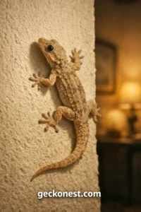mediterranean house gecko climbing wall at night